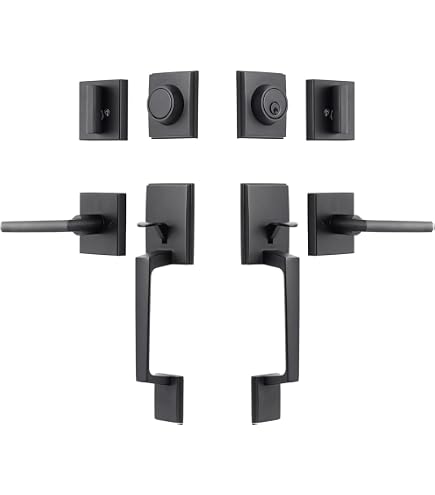 VEVOR Double Door Handle Set, Matte Black Square Door Lever